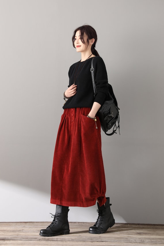 Corduroy Skirt Handmade Women Midi 