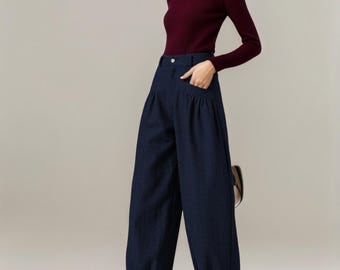 パンツ CTHY TECHWOOL BAGGY SARROUEL SLACKS BL 1 Wool Baggy Pants Women, Tapered Pants, Autumn Winter Pants, Long