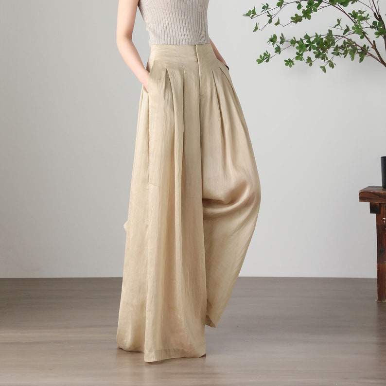 Women's Summer Wide Leg Linen Pants, Loose Linen Pants, Casual Linen Pants, Plus Size Pants, Tencel Flax Pants, Custom Pants, Ylistyle C3255 image 9