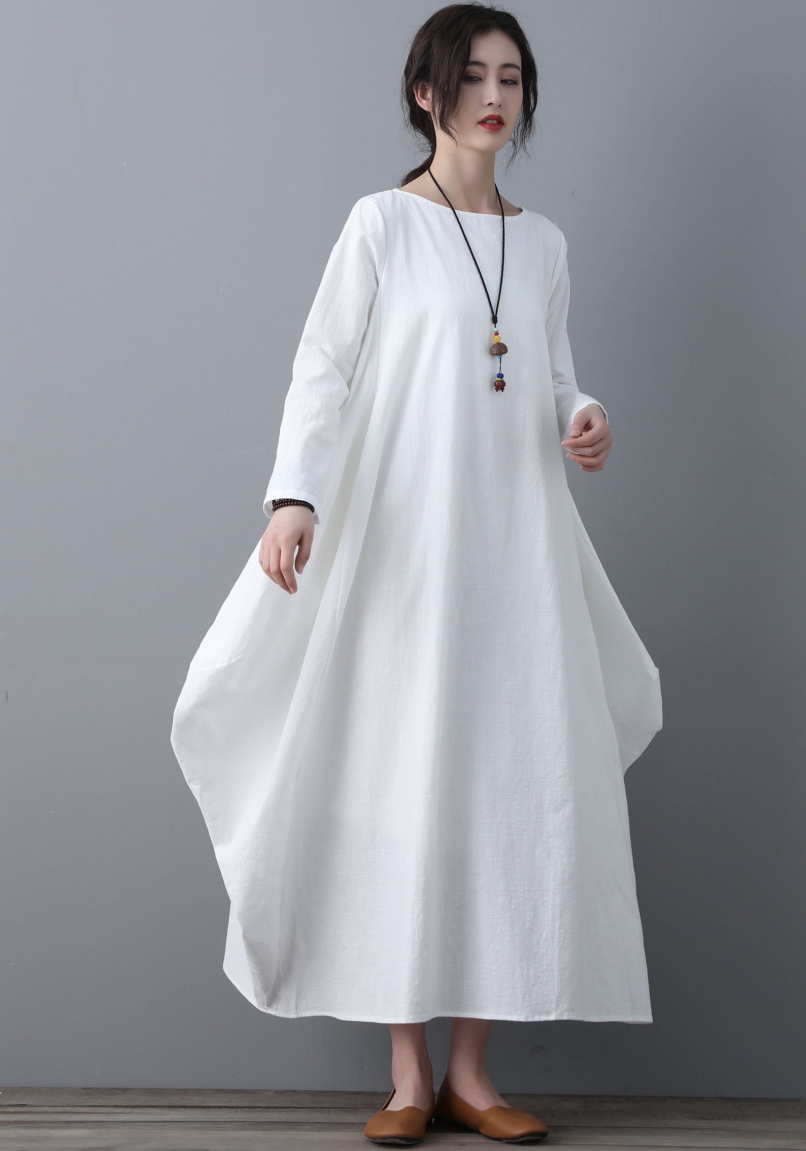 Long Linen Maxi Dress Long Sleeve Linen Dress White Dress - Etsy