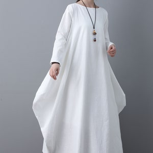 Long Linen Maxi Dress Long Sleeve Linen Dress White Dress - Etsy