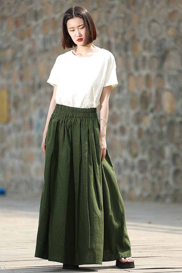 Army Green skirt womens linen skirt Long Maxi Casual Etsy