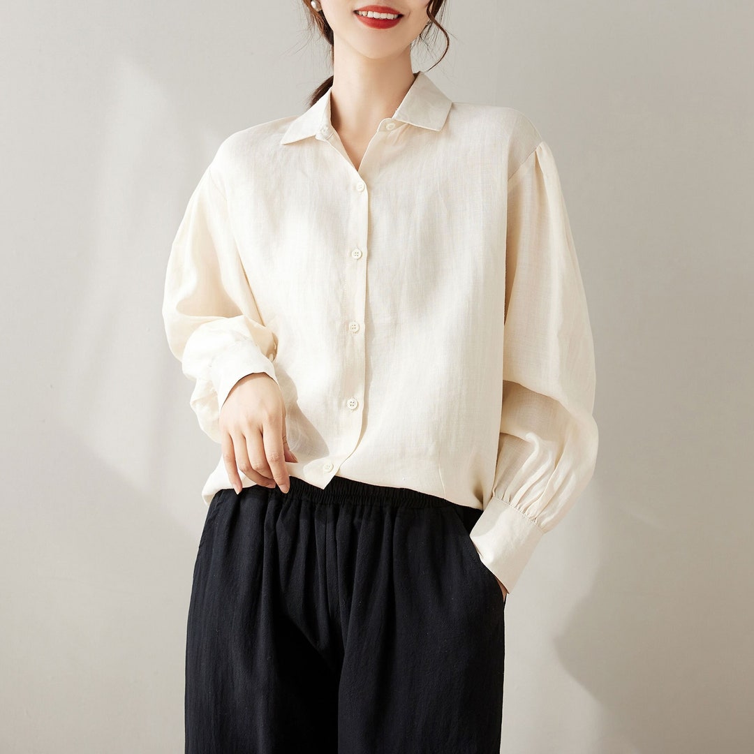Linen Shirt Apricot Linen Shirt Button Down Shirt Womens Etsy