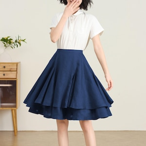 Linen skirt, Blue linen skirt,  Women circle skirt, Swing linen skirt, Skater mini skirt, Autumn linen skirt, Custom skirt, Ylistyle C4889