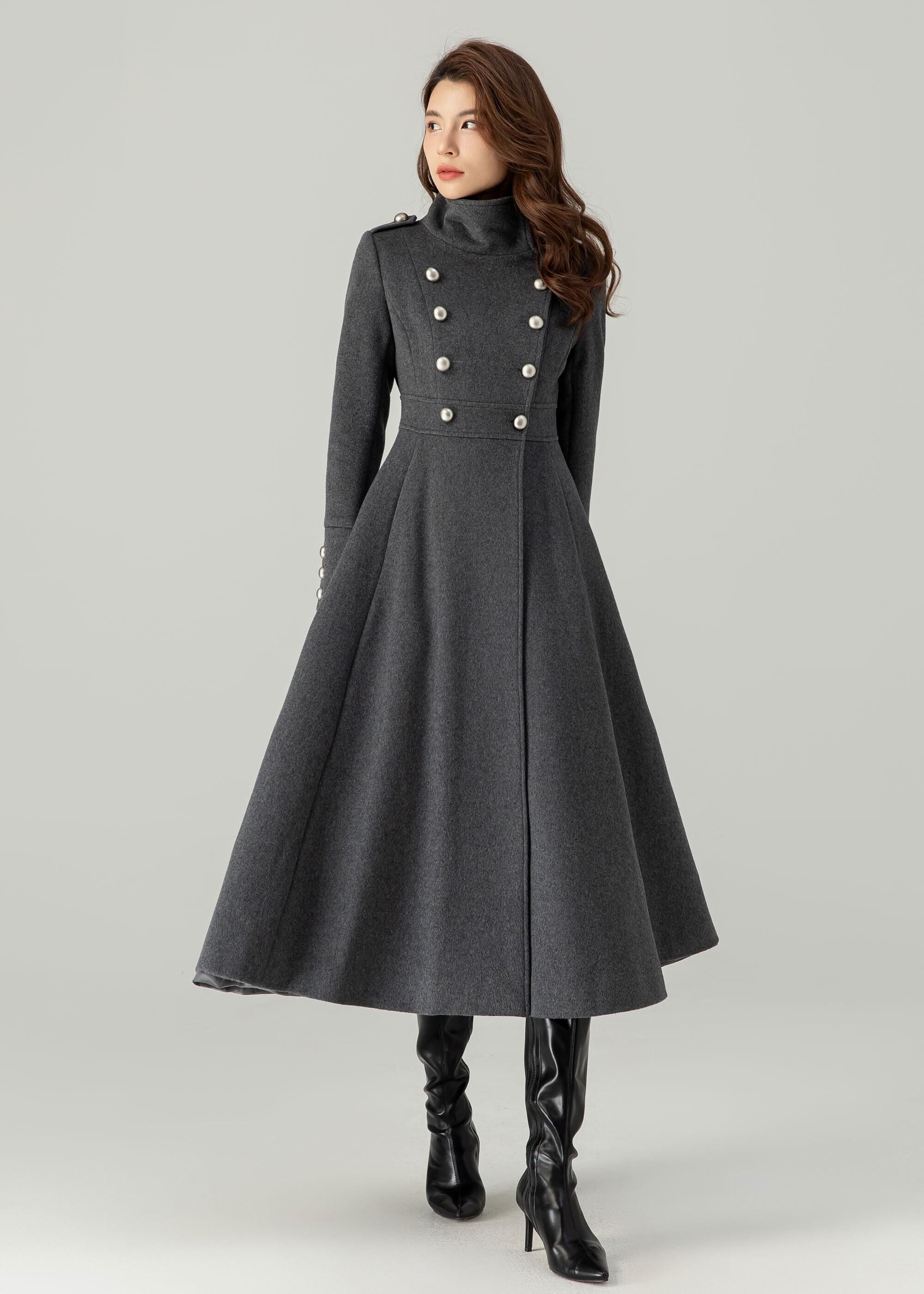 Grey Long Wool Coat, Winter Wool Coat, Womens Coat, Fit and