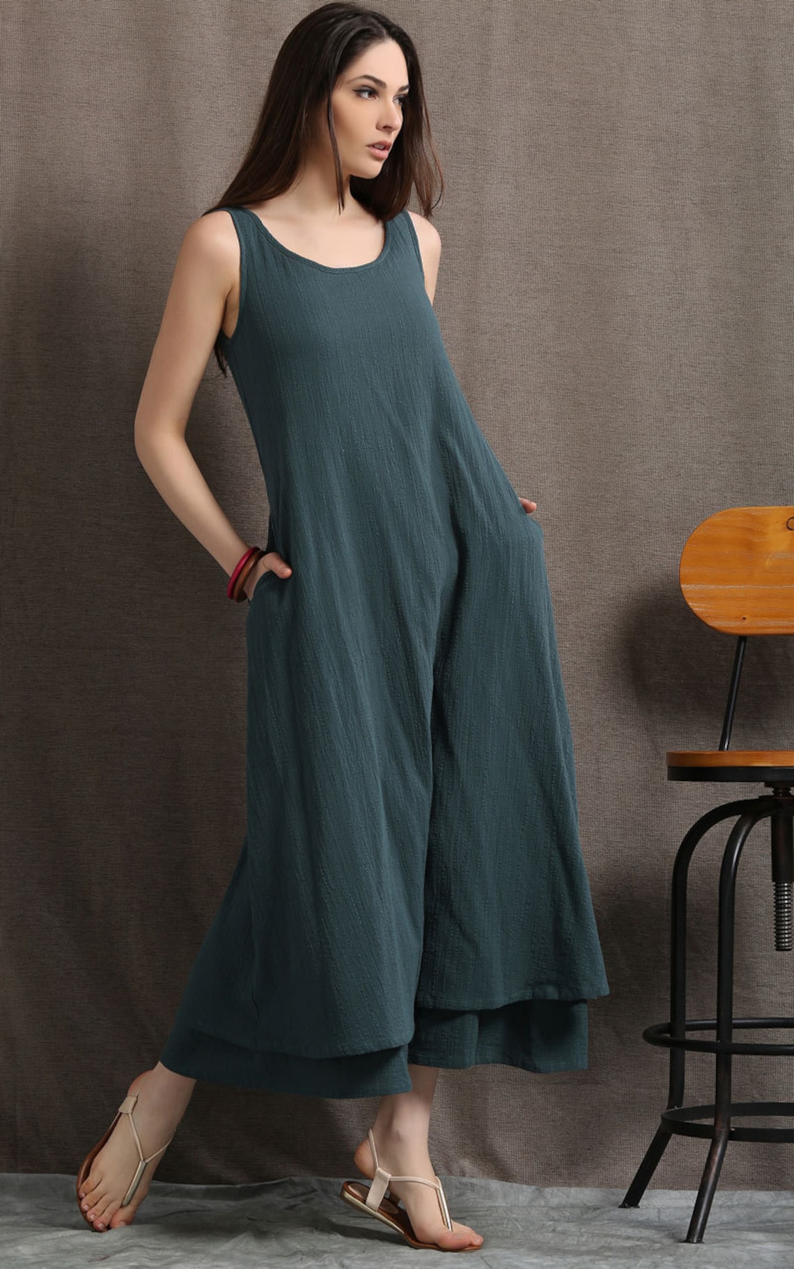 Layered Linen Maxi Dress Long Sage Green Casual Everyday Etsy