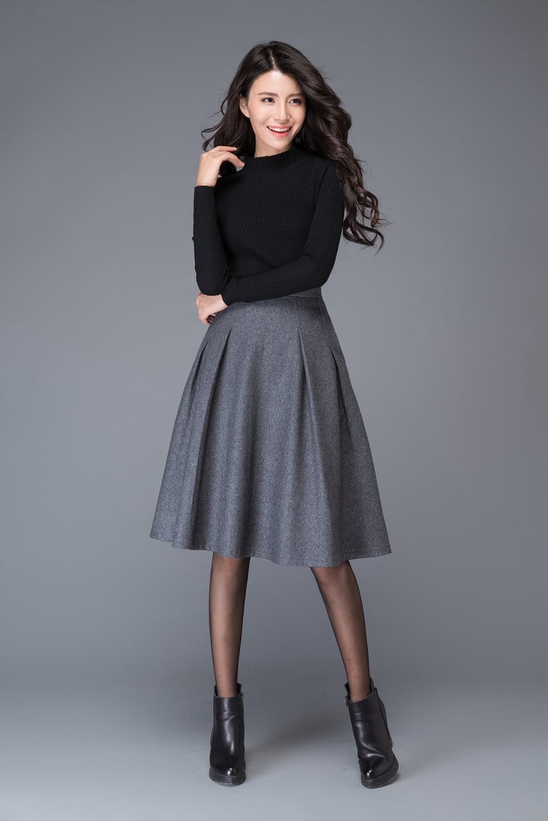 Gray wool skirt winter skirt womens skirt midi skirt gray image 6
