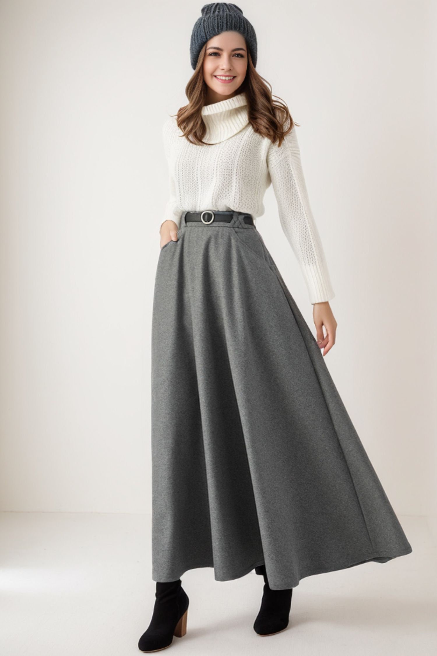 Womens Long Wool Skirt, Gray Skirt, Winter Skirt, High Waist