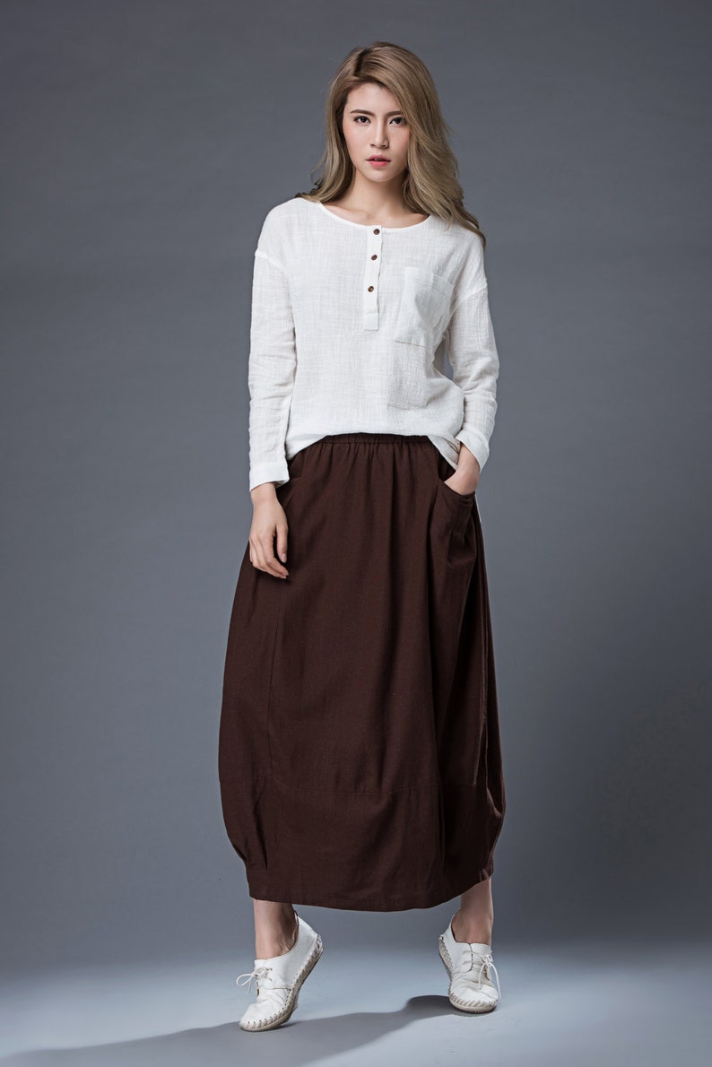 Linen Skirt Long Linen Skirt Casual Linen Skirt Brown Linen - Etsy Canada