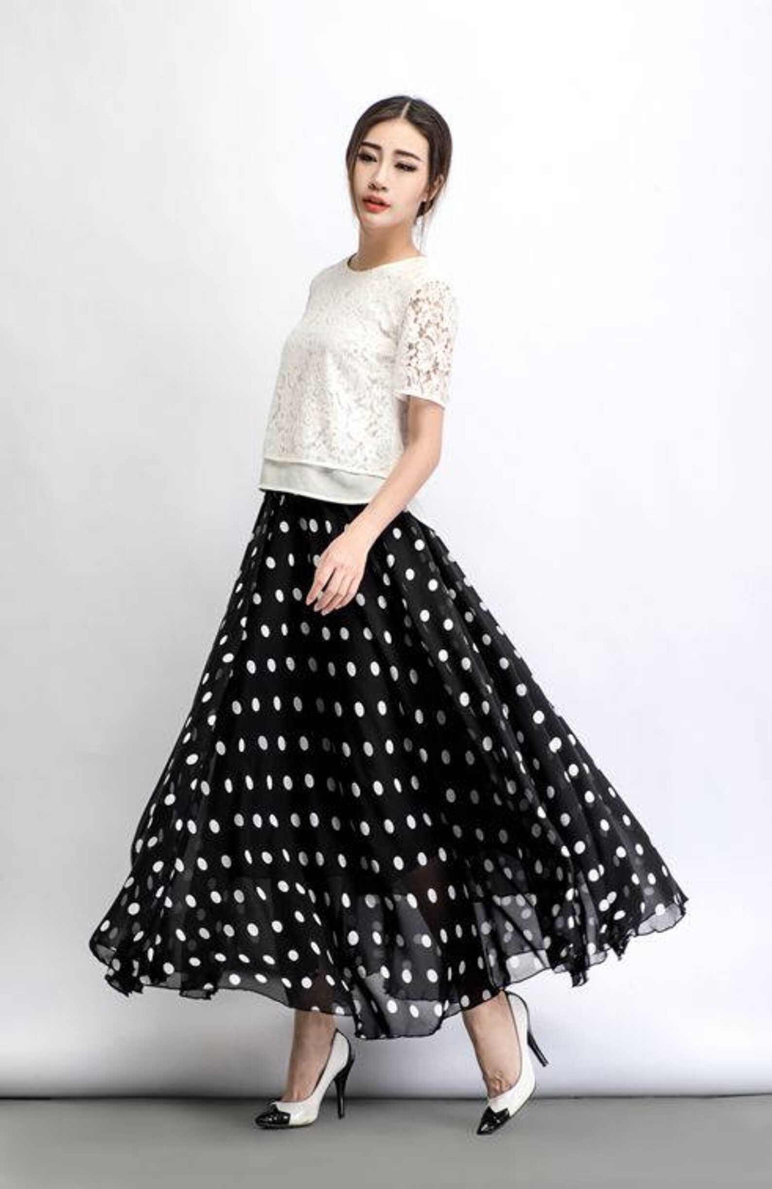 polka dot maxi skirt set