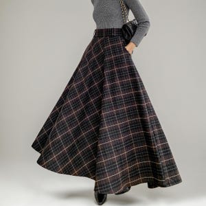 Retro Plaid Wool Skirt, High Waisted Skirt, Maxi Wool Skirt Women, Tartan Wool Skirt, A Line Skirt, Swing Wool Skirt, Ylistyle C3092#