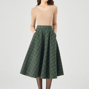 Plaid Wool Skirt, Midi Wool Skirt, A line Skirt, Winter Skirt Women, Swing Skirt, Skirt with Pockets, Handmade skirt, Ylistyle C3686 image 2