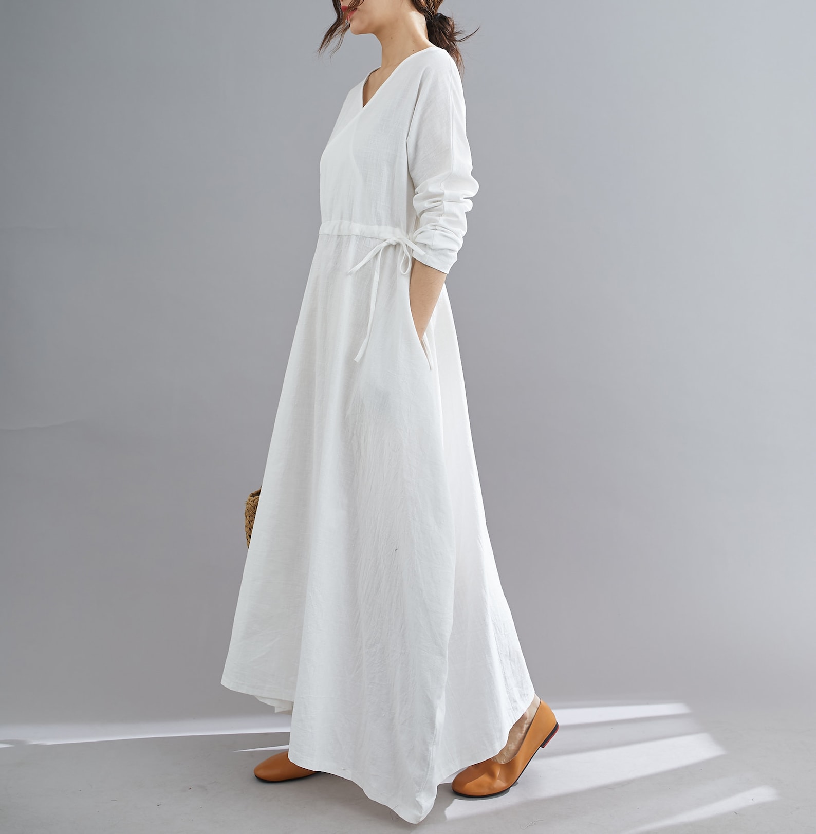 White Linen Maxi Dress Casual Long Sleeves Maternity Dress - Etsy