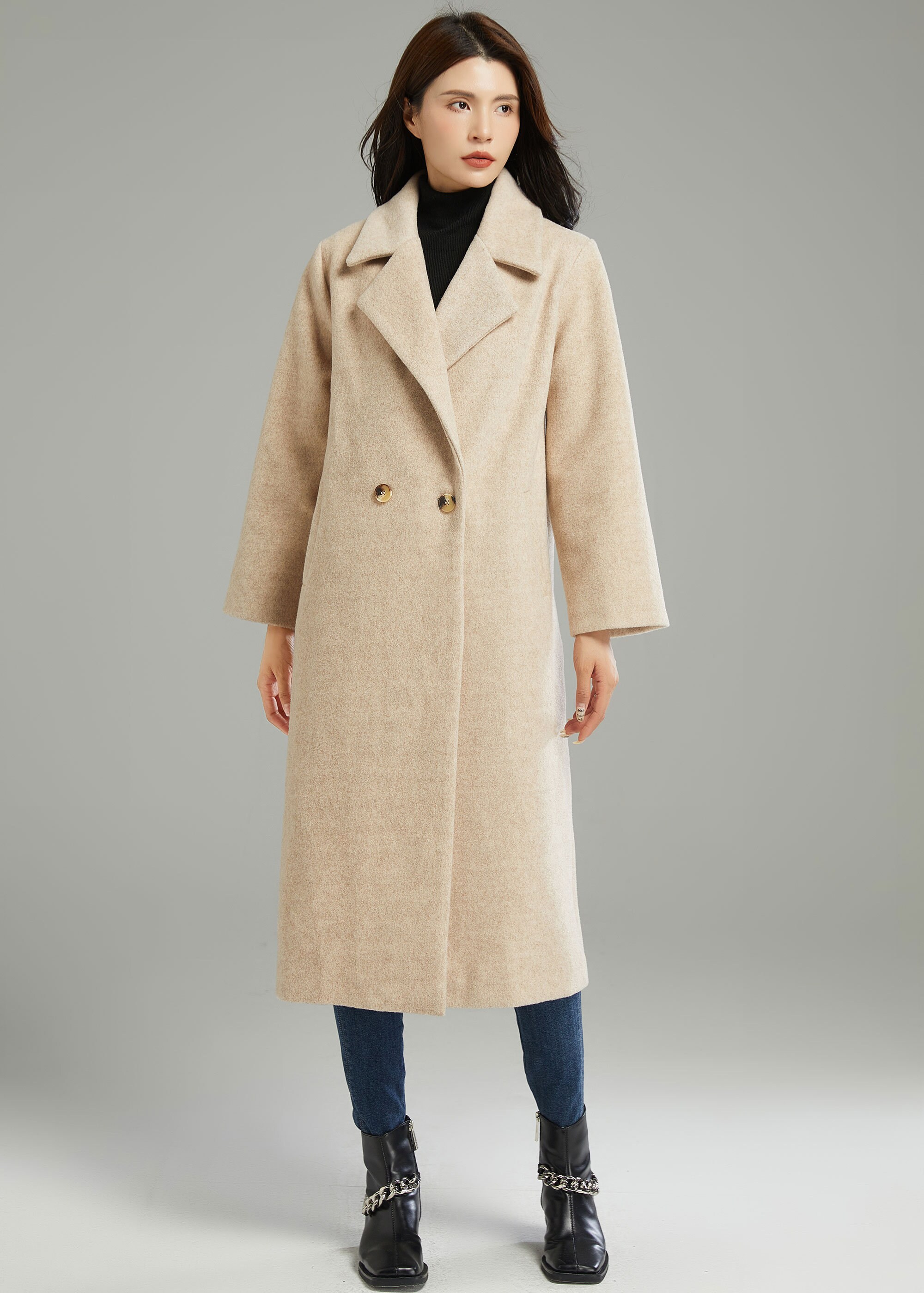 Women's Winter Relaxed Fit Coat Wool Jacket, Long Wool Coat