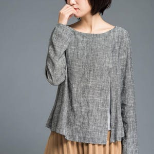 Chemisier en lin, chemisier en lin gris, chemisier en lin ample, hauts pour femmes, haut ample, haut en lin pour femme, haut d'été en lin, haut personnalisé, Ylistyle C1203