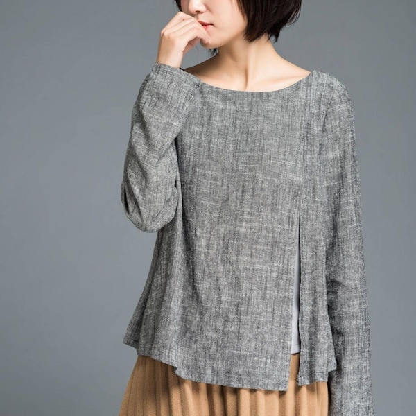 Blusa de lino, Blusa de lino gris, Blusa de lino holgada, Tops de mujer, Top holgado, Top de lino para mujer, Top de lino de verano, Top personalizado, Ylistyle C1203