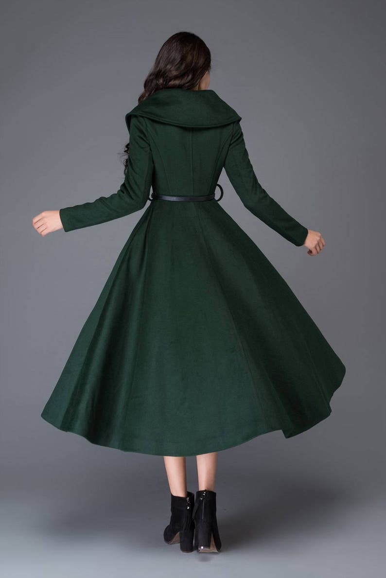 Green Princess wool coat, Wool coat women, long jacket for winter, winter wool coat, Belted Wool maxi coat, Handmade coat C998 image 5