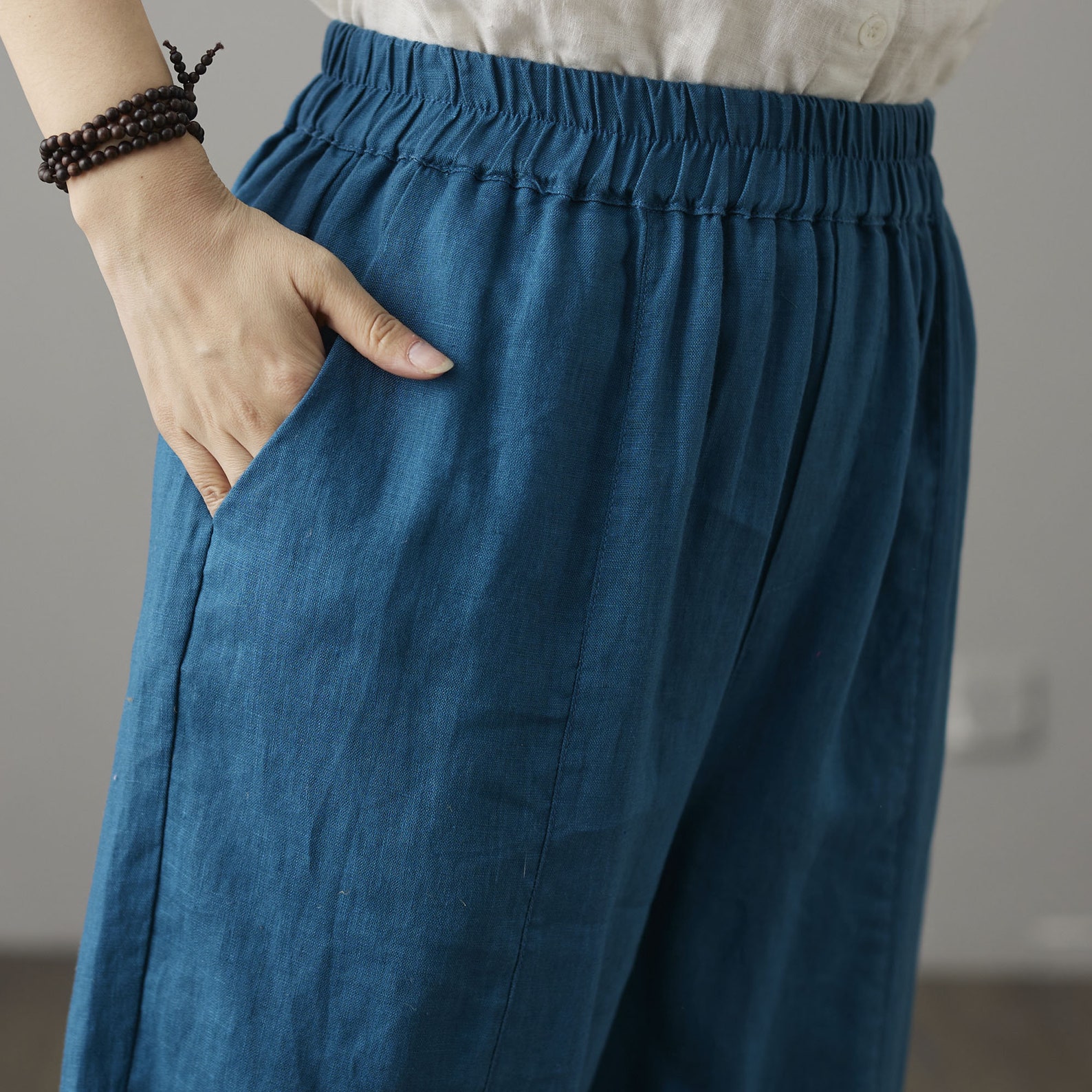 Blue Linen pants Cropped Pants Casual Cotton Linen Trousers Etsy