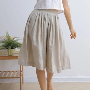 Linen skirt, Linen midi skirt, Skirt with pockets, Pleated Washed linen skirt, High Waist flared Skirt, Plus size skirt, Ylistyle C2927