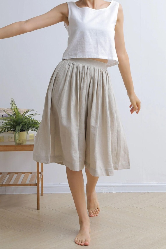 Linen Skirt, Linen Midi Skirt, Skirt With Pockets, Pleated