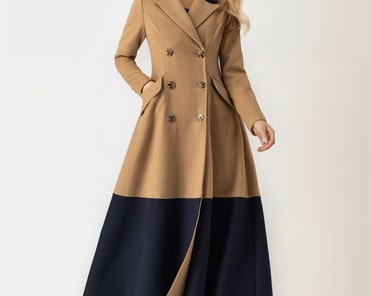 Wool Coat, Long Wool Coat, Winter Wool Coat, Patchwork Wool Coat