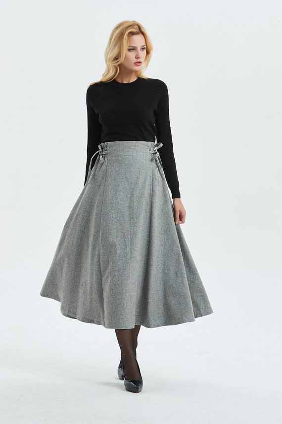 Gray wool skirt winter pleated wool skirt-Long womens skirts | Etsy