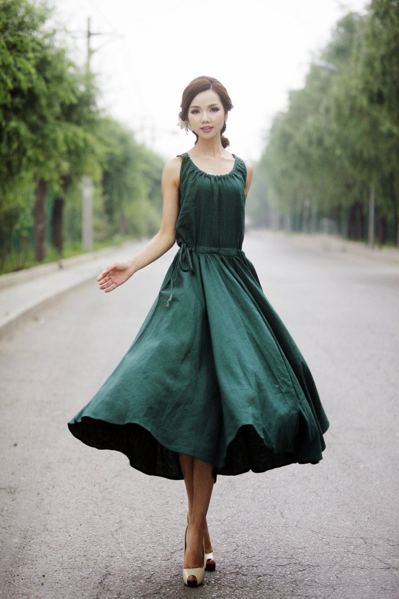 Maxi Summer Dress Emerald Green Long Sleeveless Fit & Flare | Etsy