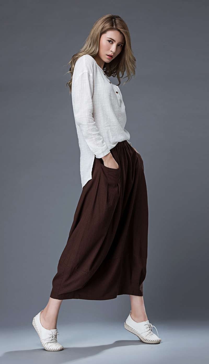 Linen Skirt Long Linen Skirt Casual Linen Skirt Brown Linen - Etsy Canada