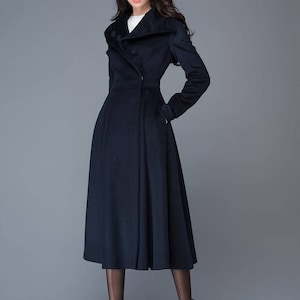 Midi wool coat, wool coat, womens winter coats, dress coat, navy blue coat, flare coat, warm coat, swing coat, made to order C1021 image 9