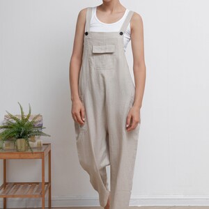 Casual Linen Overalls, Linen Jumpsuit Women, Wide Leg Linen Jumpsuits, Womens linen Romper, Linen Petite Jumpsuit, Overalls Summer C2946 image 4