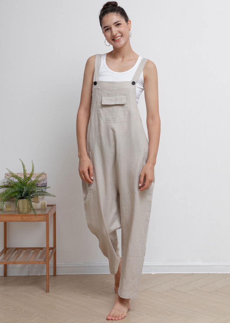 Casual Linen Overalls, Linen Jumpsuit Women, Wide Leg Linen Jumpsuits, Womens linen Romper, Linen Petite Jumpsuit, Overalls Summer C2946 image 4