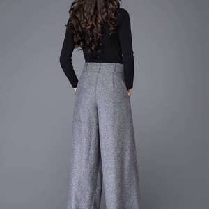 Wide Leg pants, wool pants, palazzo pants in Gray, Maxi wool pants, women's pants, Autumn winter pants, Pleated Pants, Wool clothing C1001 image 4