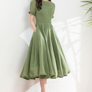Bröllopsgästklänning, Grön linneklänning för kvinnor, Sommarklänning, Figursydd och utsvängd klänning, brudtärneklänning, Specialdesignad klänning, Ylistyle C4982 bild 4