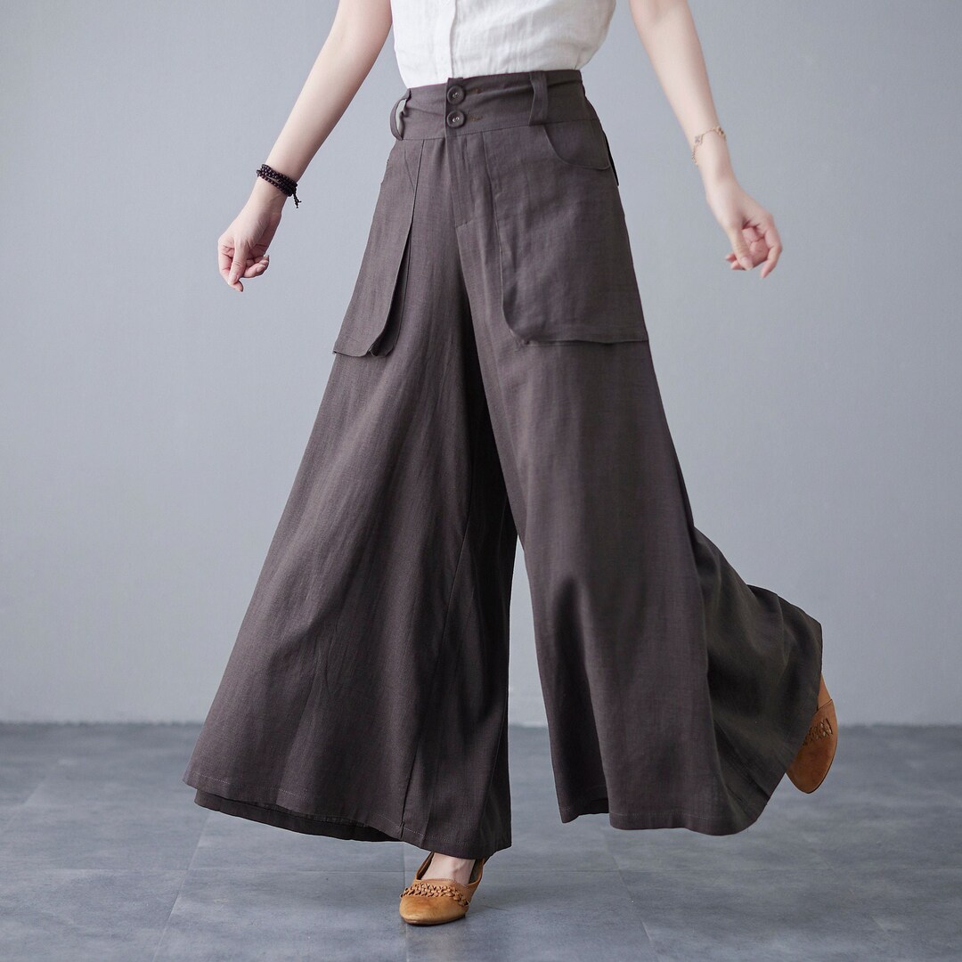 Casual Linen Palazzo Pants, Wide Leg Pants, Long Linen Pants, Womens ...