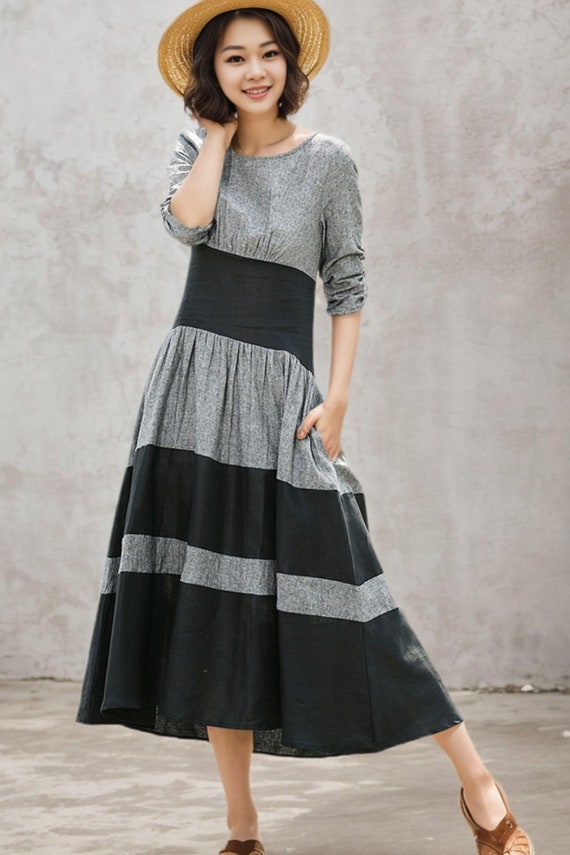 Black Grey Stripey Loose Fit Linen Dress, Women's Midi Dress, Casual  Oversized Dress, Summer Linen Dress, Fit & Flare Dress, Ylistyle C4683 -  Etsy
