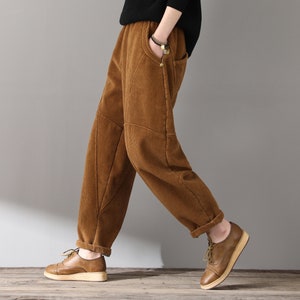 Winter Slacks Corduroy pants, Retro Thicken Corduroy Pants, women Loose Pants, Brown pants, Handmade Pants, Ylistyle C1812 1-light brown