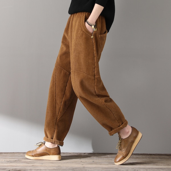 Winter Slacks Corduroy pants, Retro Thicken Corduroy Pants, women Loose Pants, Brown pants, Handmade Pants, Ylistyle C1812