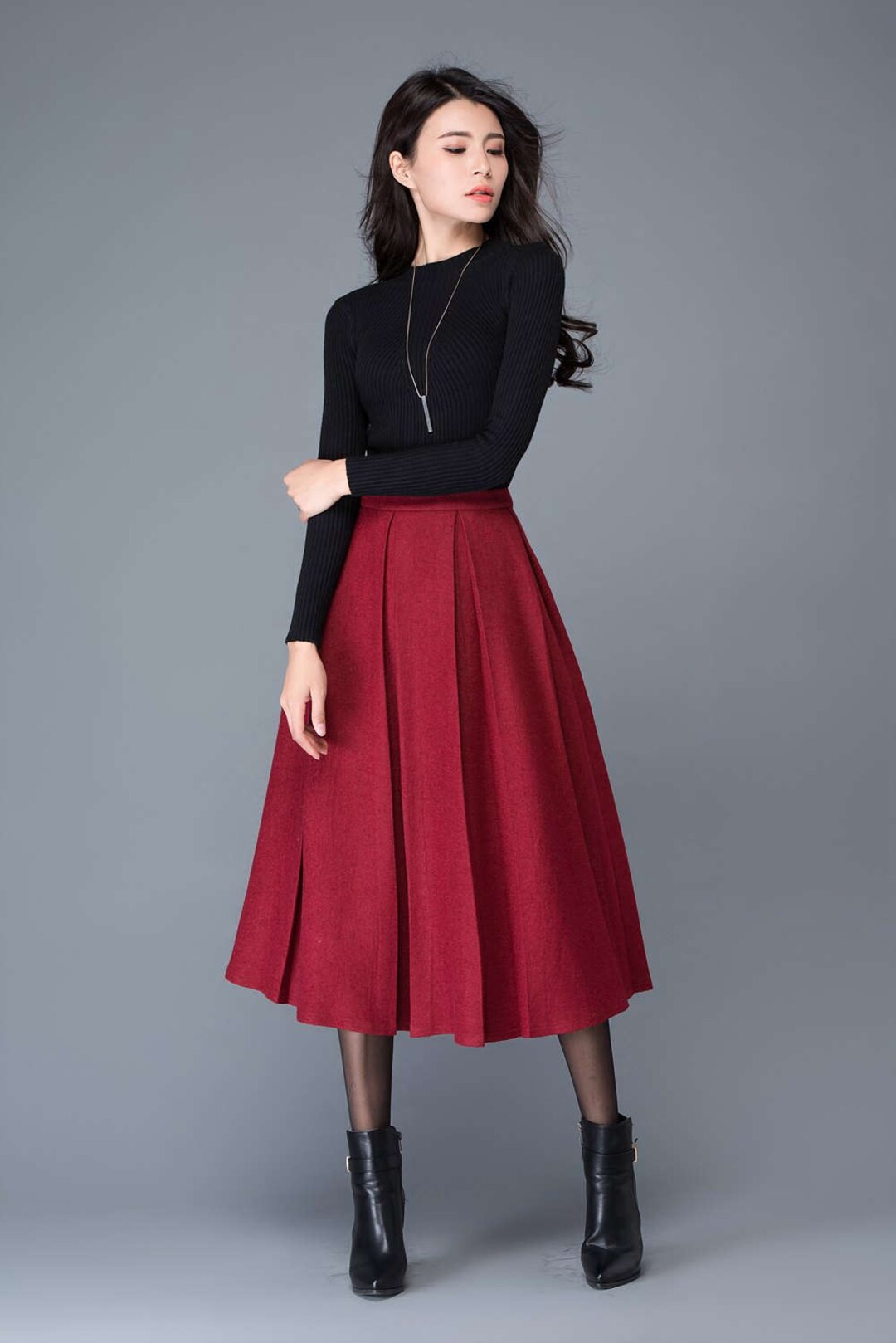 Wool Skirt Midi Wool Skirt A-line Pleated Wool Skirt Women - Etsy