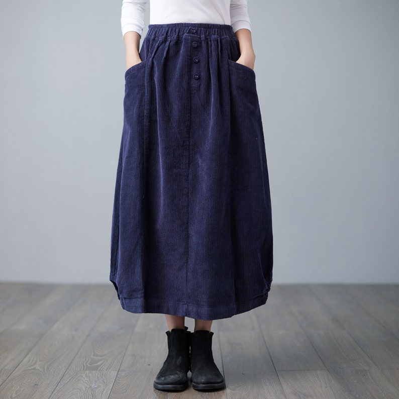 Brown Corduroy Skirt, Maxi Corduroy skirt, Autumn winter Corduroy Skirt, Casual Corduroy Skirt, Plus size Corduroy Skirt with Pockets C1820 Blue