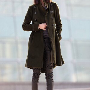 Green coat, winter coats for women, winter coat, coat, jacket, wool coat, Asymmetrical coat, womens coats, army green coat, coats C178 image 8