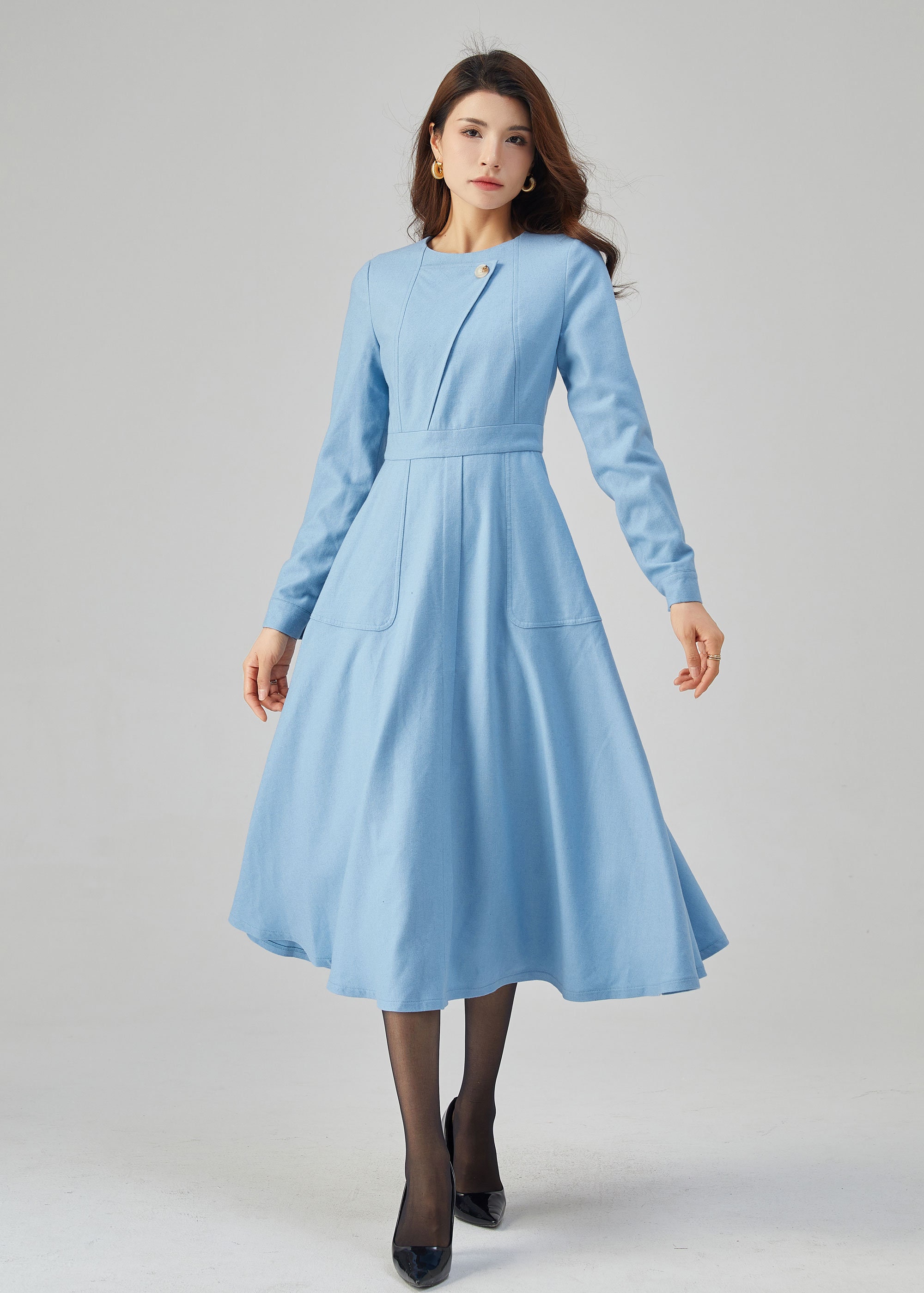 Blue Wool Dress, Winter Dress Women, Fitted Dress, Dress Blue Wool Dress, Winter Dress Women, Fitted Dress, Dress