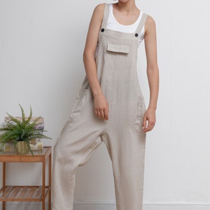 Casual Linen Overalls, Linen Jumpsuit Women, Wide Leg Linen Jumpsuits, Womens linen Romper, Linen Petite Jumpsuit, Overalls Summer C2946 image 8