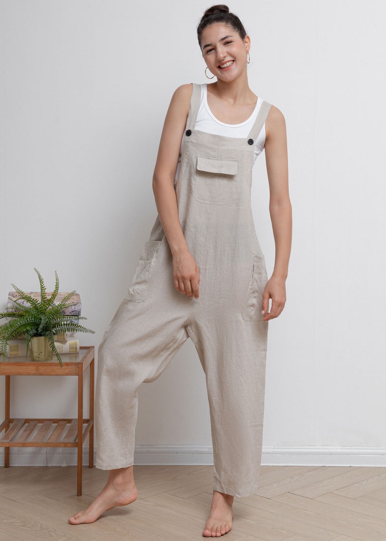 Casual Linen Overalls, Linen Jumpsuit Women, Wide Leg Linen Jumpsuits, Womens linen Romper, Linen Petite Jumpsuit, Overalls Summer C2946 image 8
