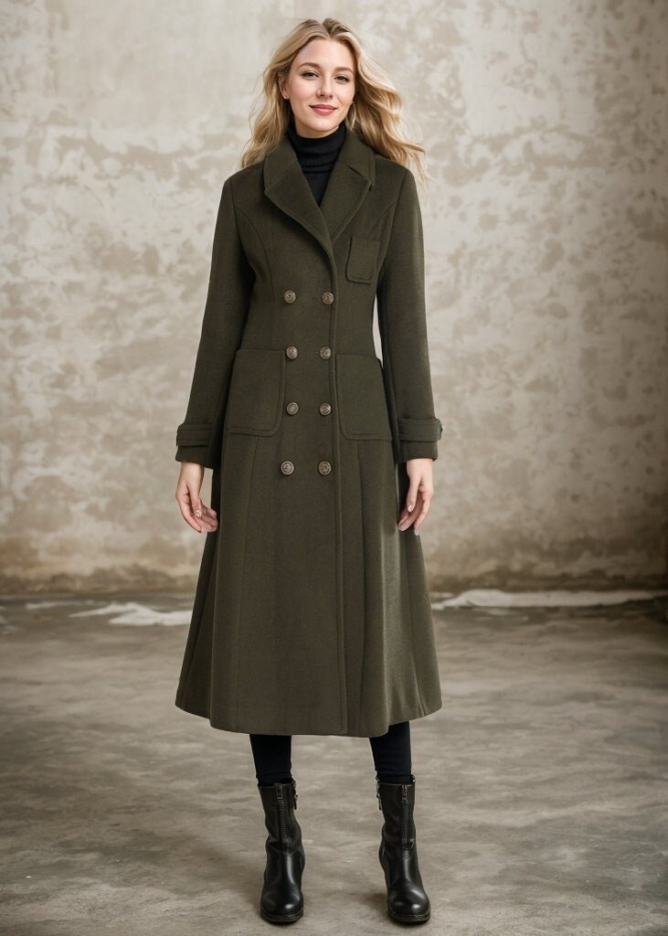Army Green Wool Coat for Women, Wool Military Coat, Winter Army Green Wool Coat for Women, Wool Military Coat, Winter