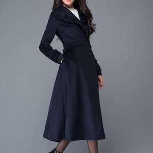 Midi wool coat, wool coat, womens winter coats, dress coat, navy blue coat, flare coat, warm coat, swing coat, made to order C1021 image 8