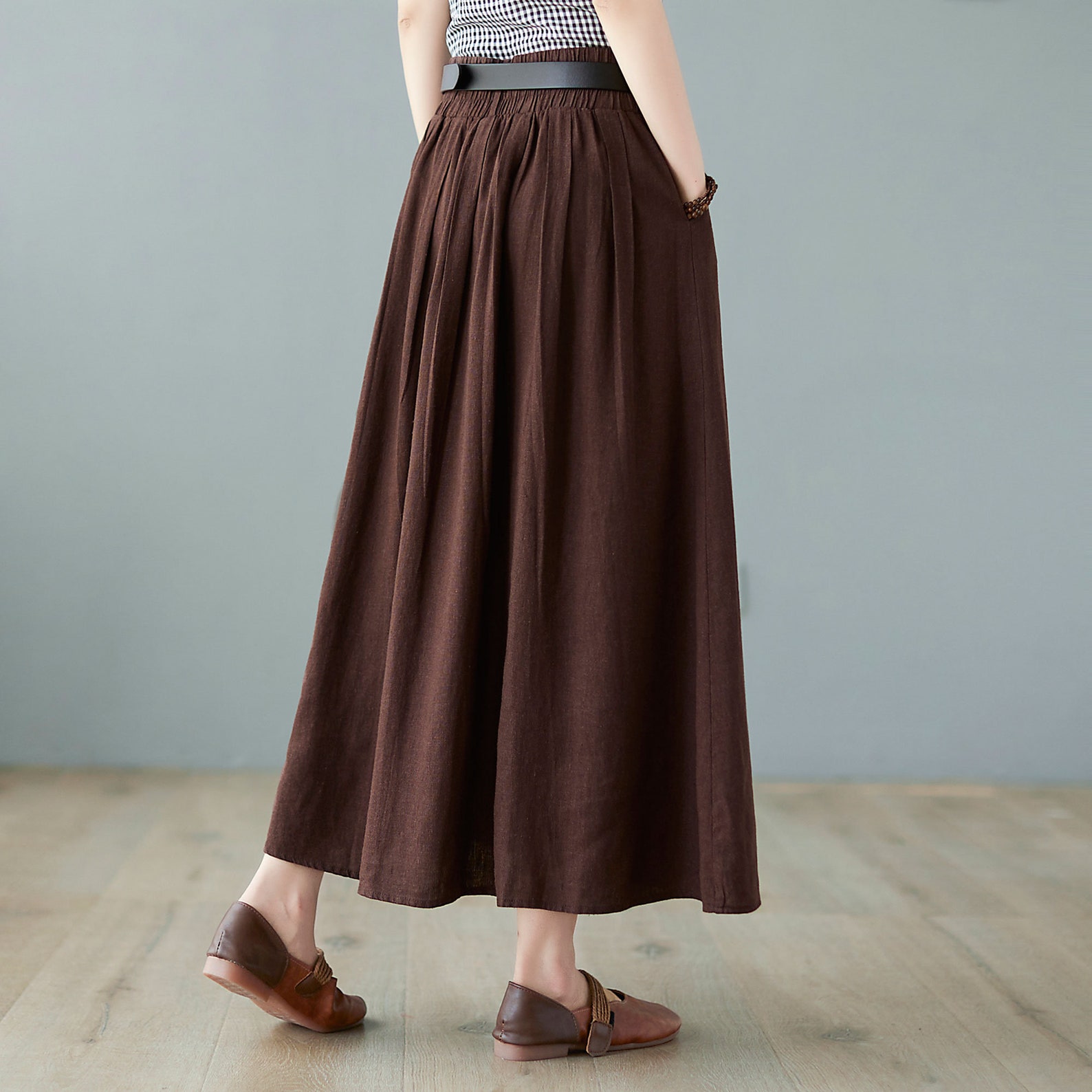 Pleated Linen Maxi Skirt