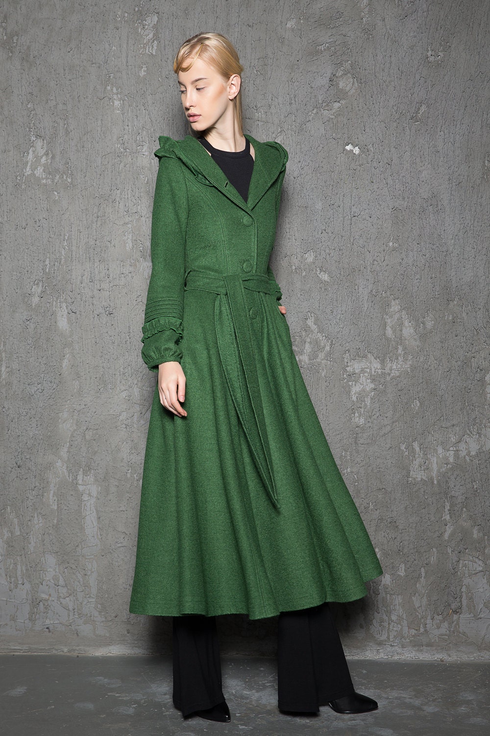 Emerald Green Midi Hooded Wool Coat Long Hooded Coat Fit and Etsy