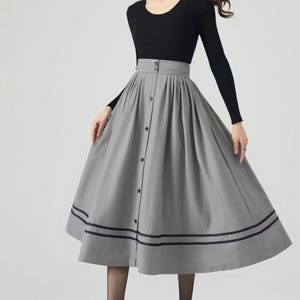 Wool Skirt Women, Midi Skirt, Button down Wool Skirt, High Waisted Skirt, Winter Warm Skirt, Swing Skirt, Handmade skirt, Ylistyle C3552 C5-light grey