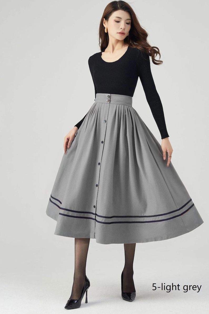Wool Skirt Women, Midi Skirt, Button down Wool Skirt, High Waisted Skirt, Winter Warm Skirt, Swing Skirt, Handmade skirt, Ylistyle C3552 C5-light grey
