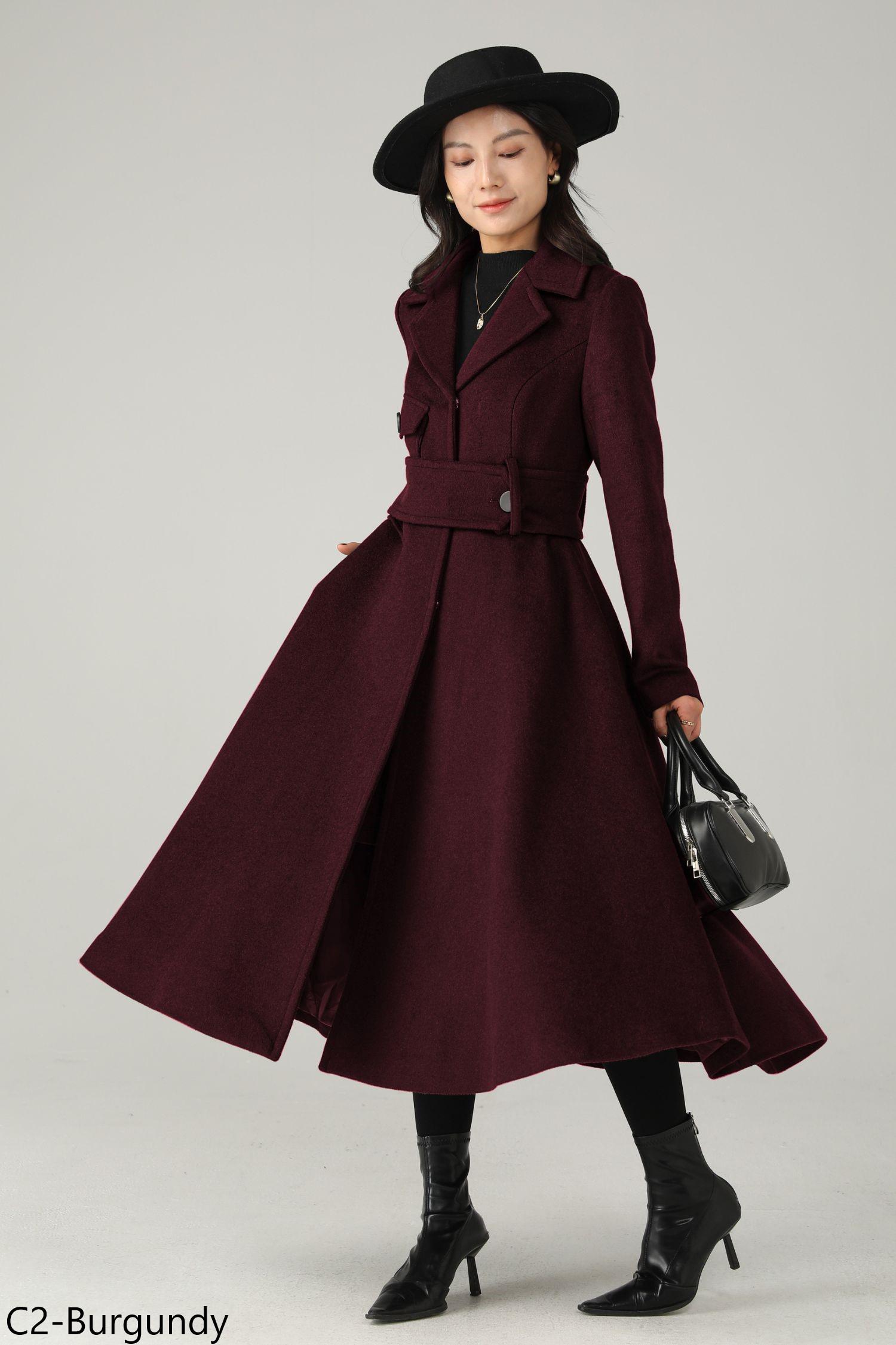 Brown Wool Coat: Women's Tailored Belted A-line Winter Overcoat
